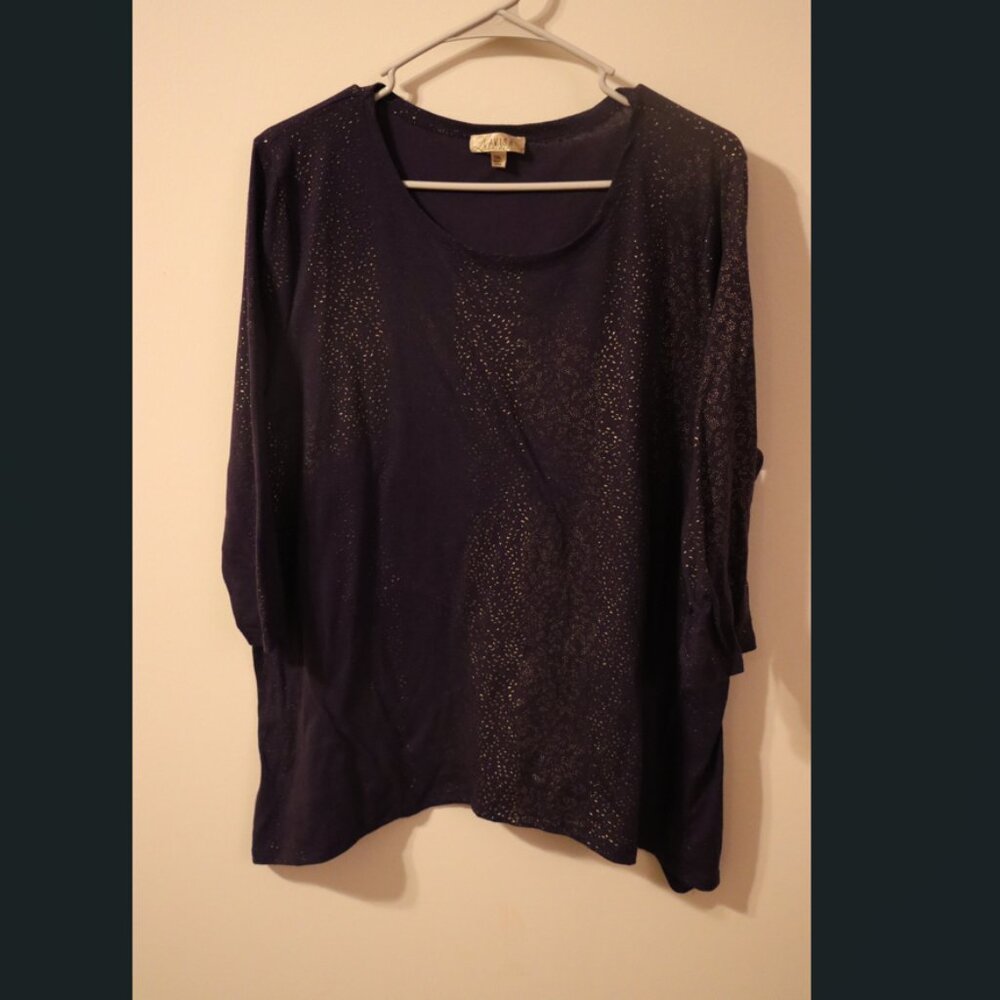 Lavish Purple with gold textured marks and dots, 3/4 sleeve dress shirt, 1XL